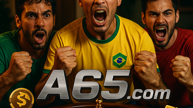 Grupo de amigos brasileiros vibrando enquanto assistem a um jogo de futebol.